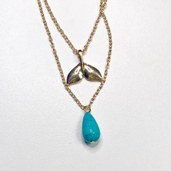 Francesca's Turquoise Whale’s Tale Gold Tiered Necklace Chain Dangle Necklace - Picture 4 of 5